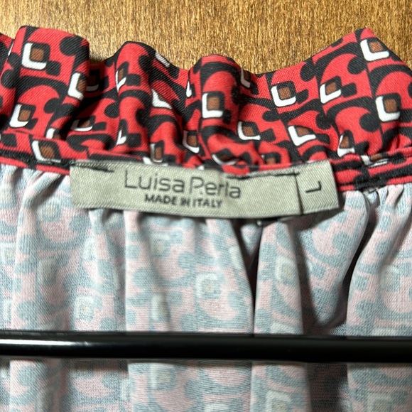 MADE IN ITALY - Luisa Perla Red and Black Geometric Design A-Line Dress - Picture 3 of 6